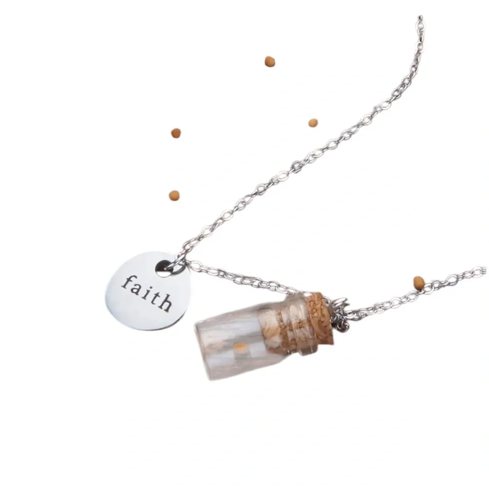 Stainless Steel Mustard Seed Jar Faith Silver Necklace